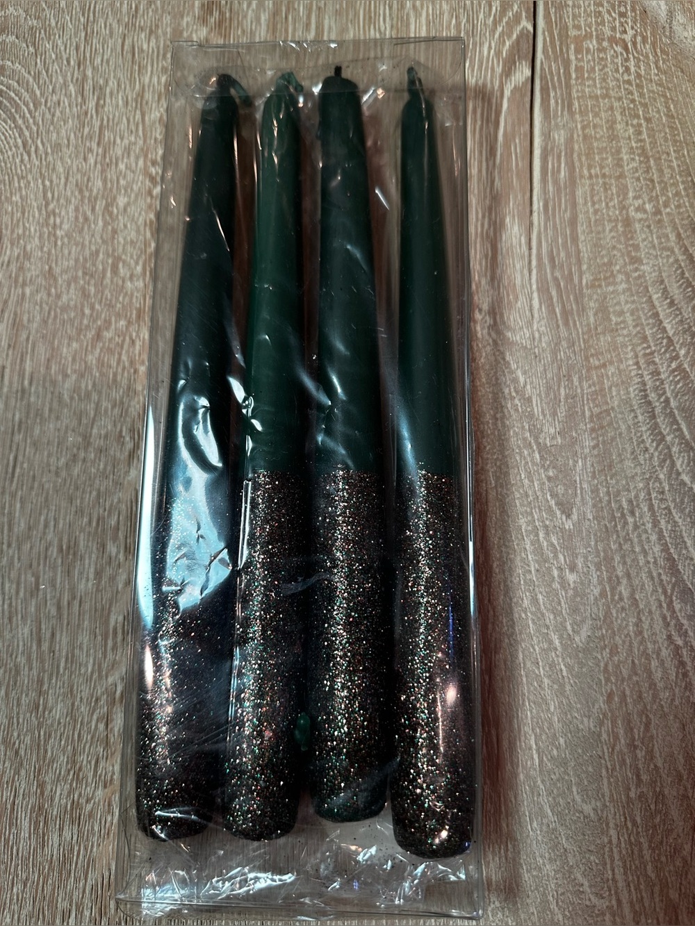 Glitter-Tip green Taper Candles - Set of 4